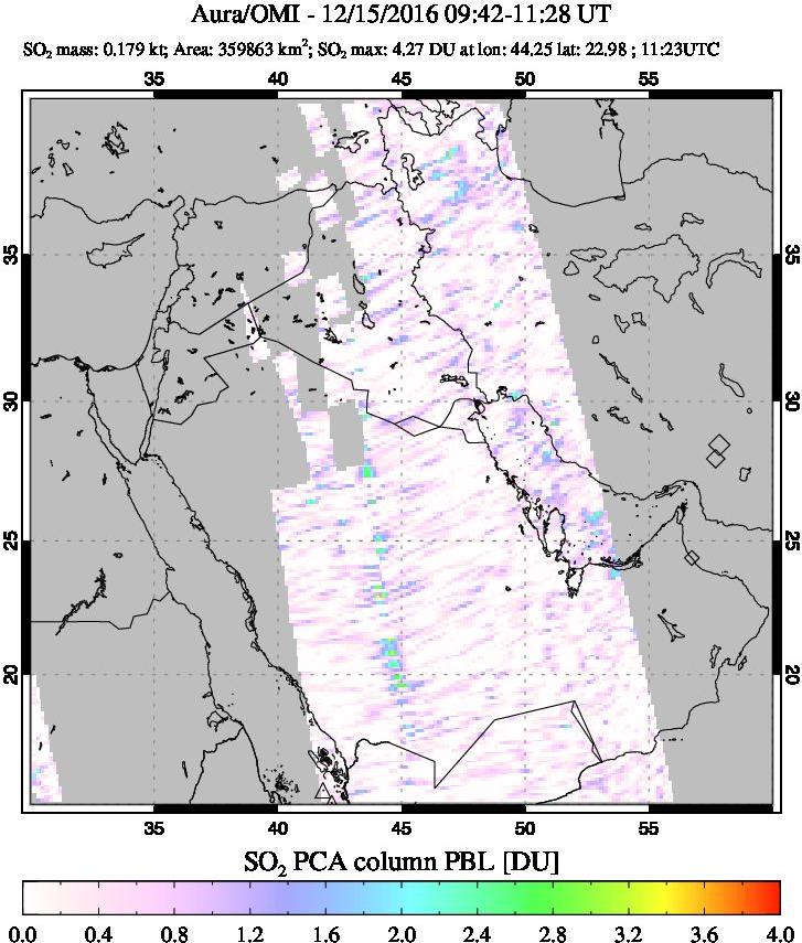 A sulfur dioxide image over Middle East on Dec 15, 2016.