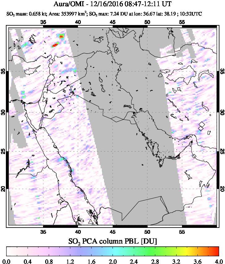A sulfur dioxide image over Middle East on Dec 16, 2016.