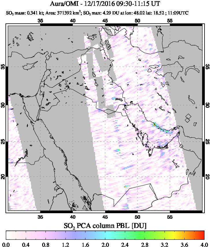 A sulfur dioxide image over Middle East on Dec 17, 2016.