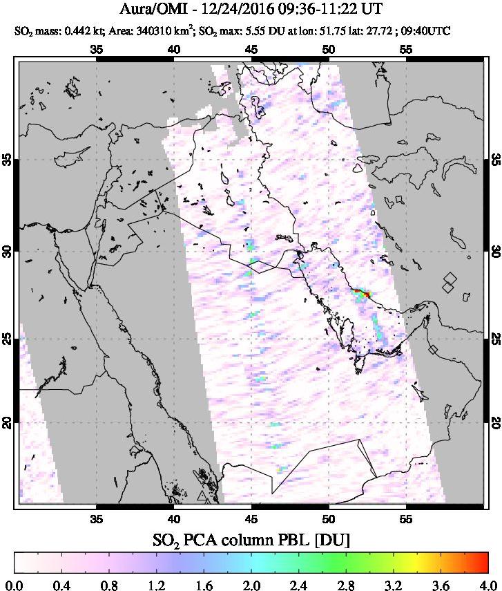 A sulfur dioxide image over Middle East on Dec 24, 2016.