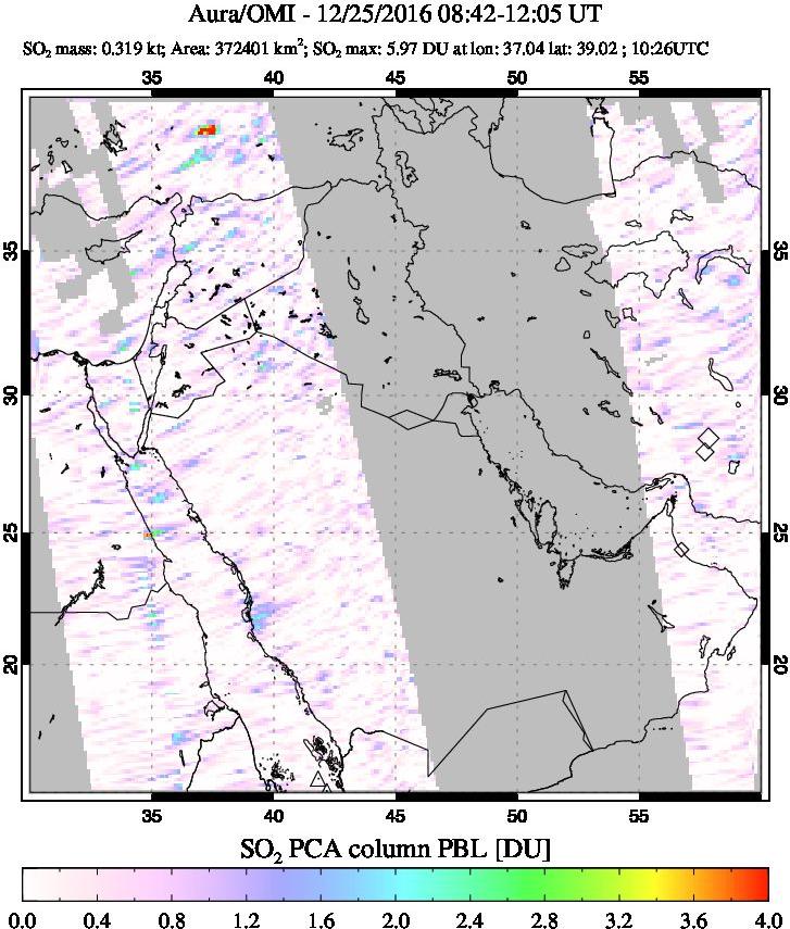 A sulfur dioxide image over Middle East on Dec 25, 2016.
