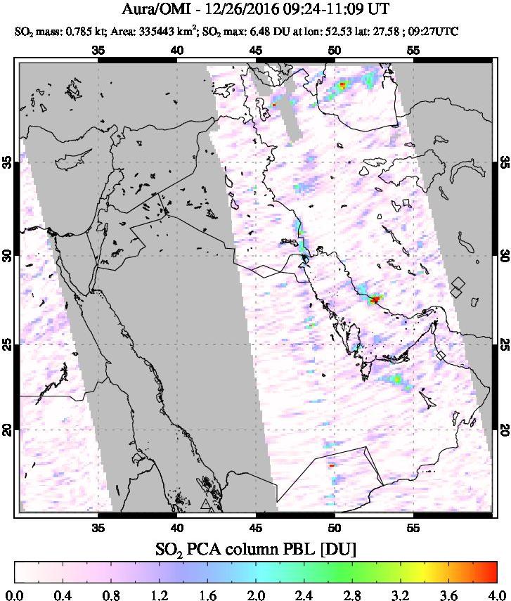 A sulfur dioxide image over Middle East on Dec 26, 2016.