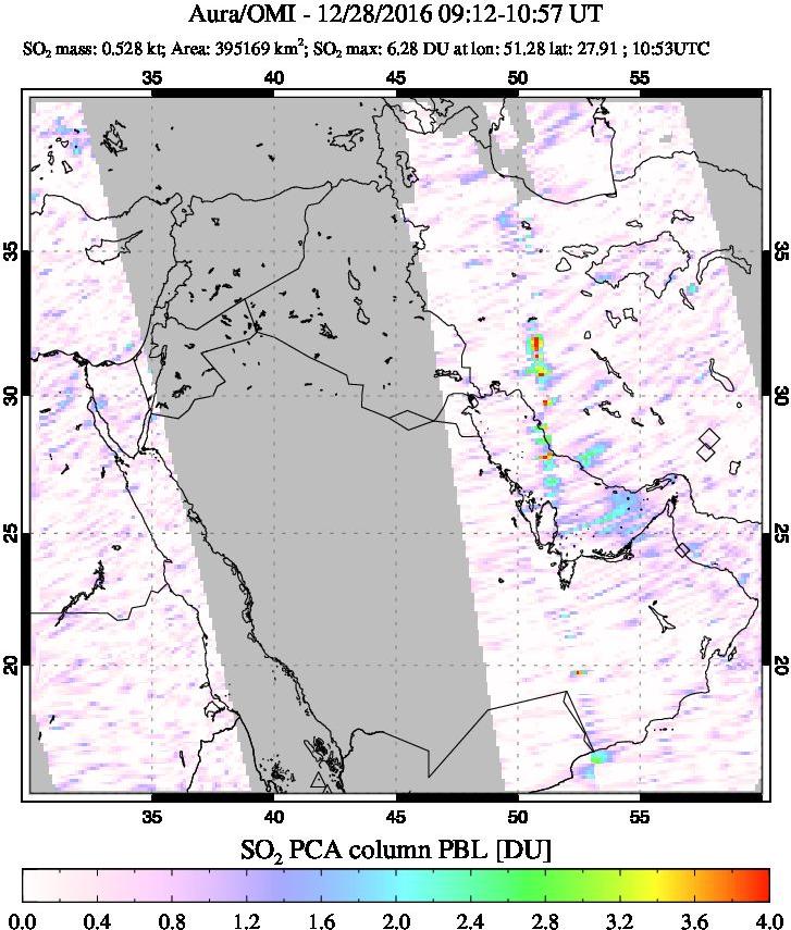A sulfur dioxide image over Middle East on Dec 28, 2016.