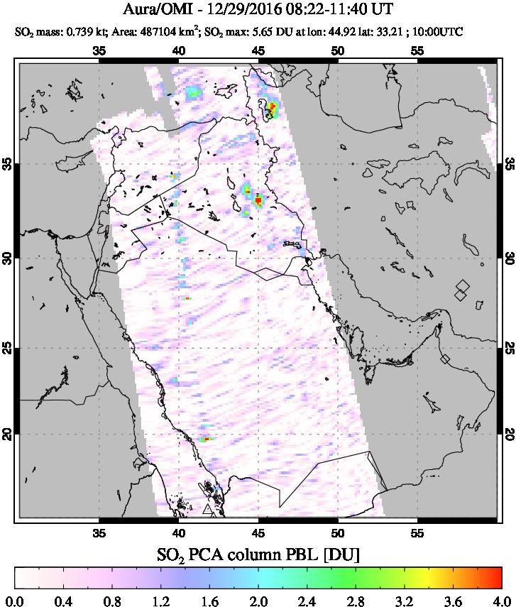 A sulfur dioxide image over Middle East on Dec 29, 2016.