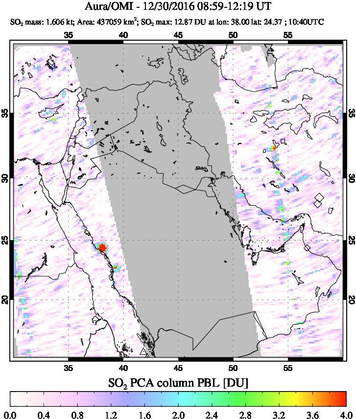 A sulfur dioxide image over Middle East on Dec 30, 2016.