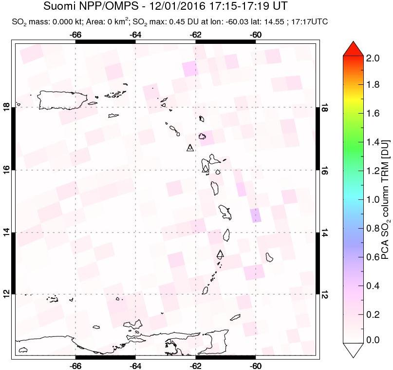 A sulfur dioxide image over Montserrat, West Indies on Dec 01, 2016.