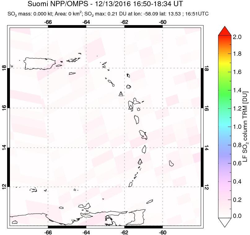 A sulfur dioxide image over Montserrat, West Indies on Dec 13, 2016.