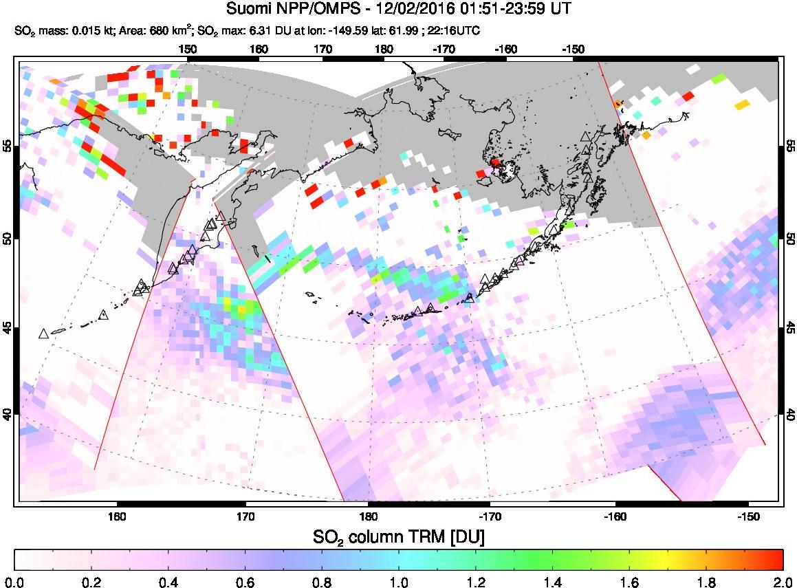 A sulfur dioxide image over North Pacific on Dec 02, 2016.