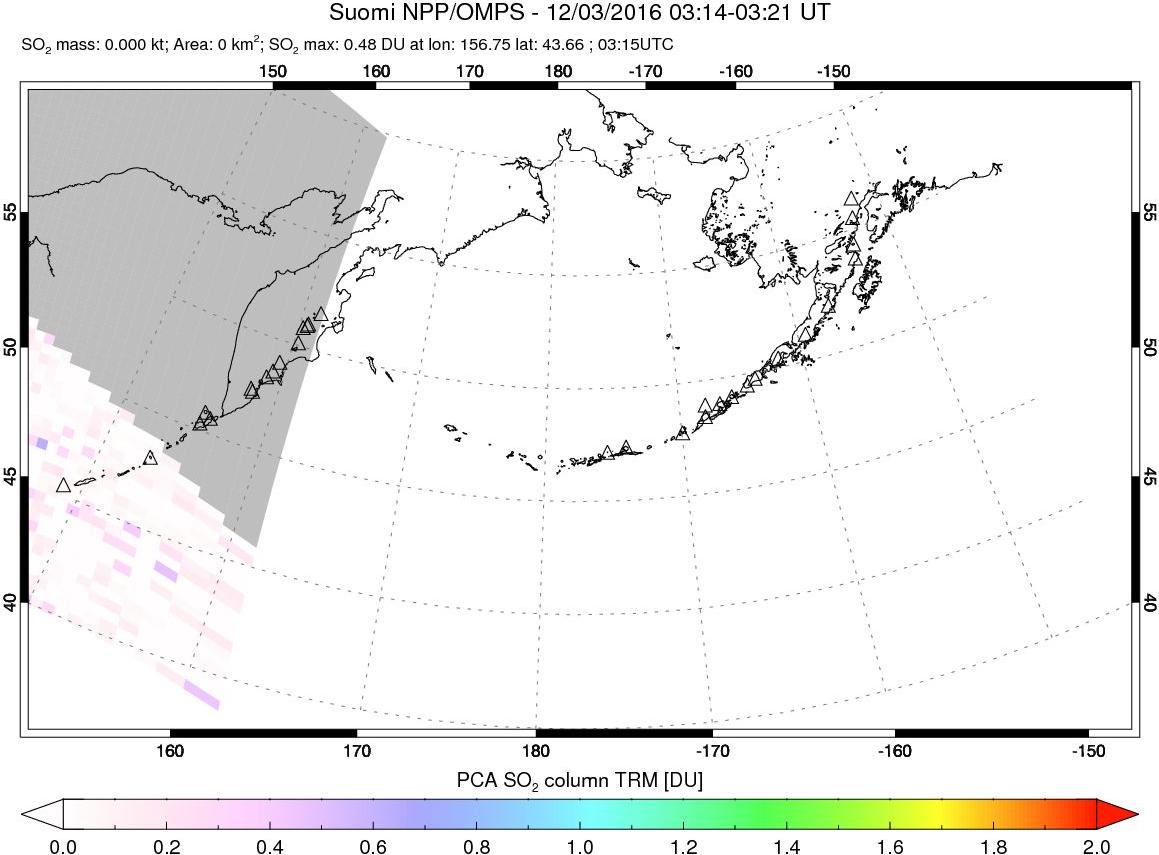 A sulfur dioxide image over North Pacific on Dec 03, 2016.