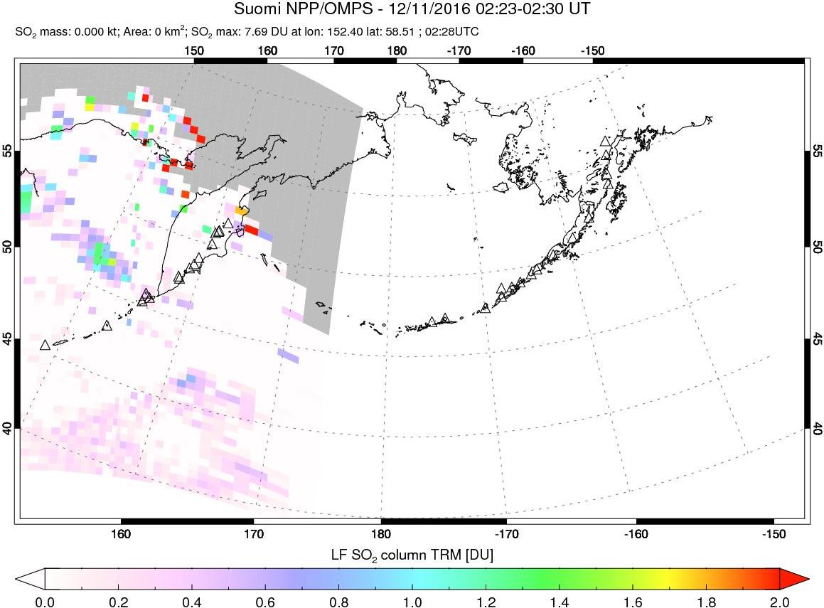 A sulfur dioxide image over North Pacific on Dec 11, 2016.