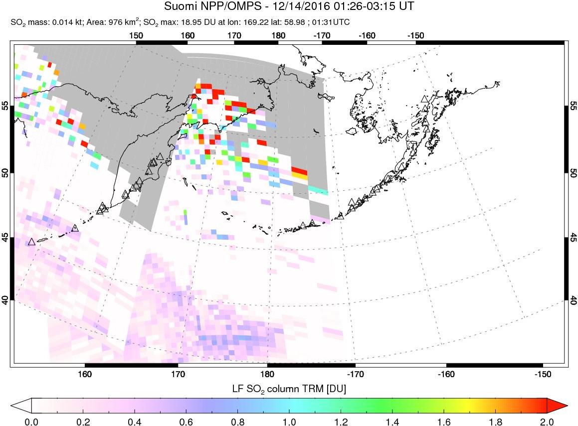 A sulfur dioxide image over North Pacific on Dec 14, 2016.
