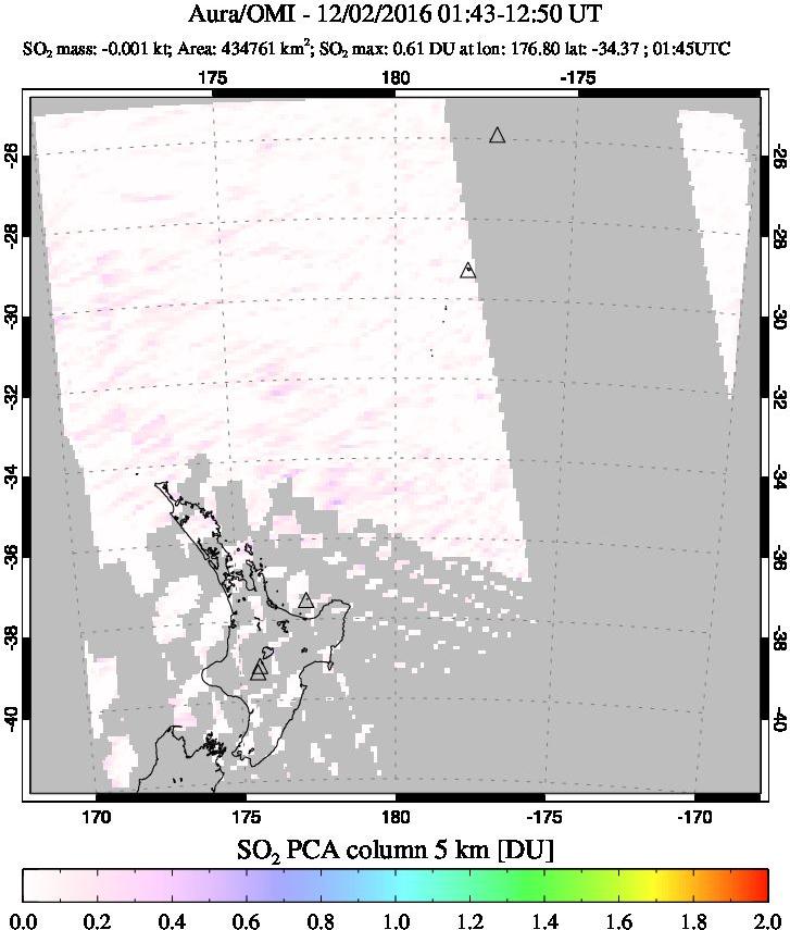 A sulfur dioxide image over New Zealand on Dec 02, 2016.