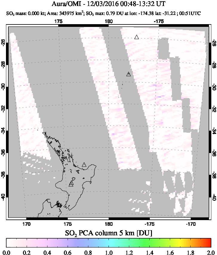 A sulfur dioxide image over New Zealand on Dec 03, 2016.