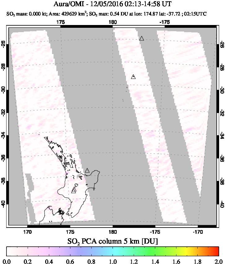 A sulfur dioxide image over New Zealand on Dec 05, 2016.