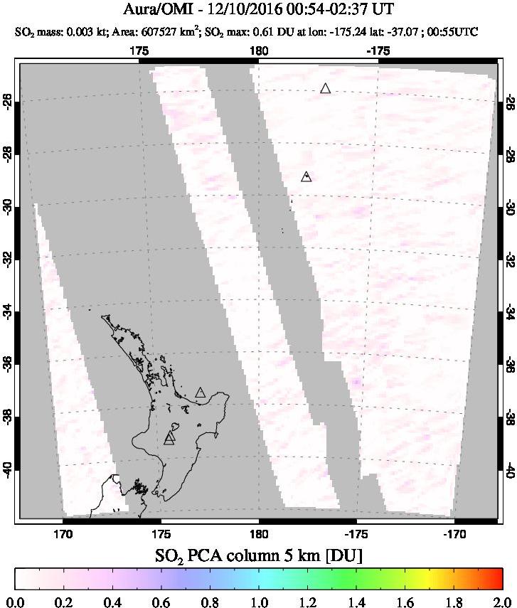 A sulfur dioxide image over New Zealand on Dec 10, 2016.