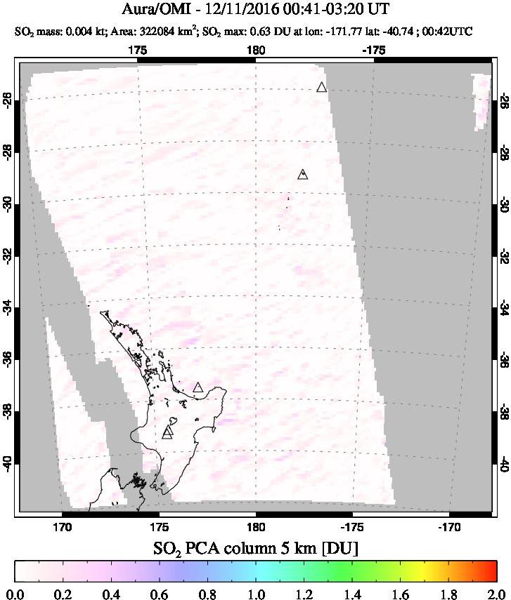 A sulfur dioxide image over New Zealand on Dec 11, 2016.