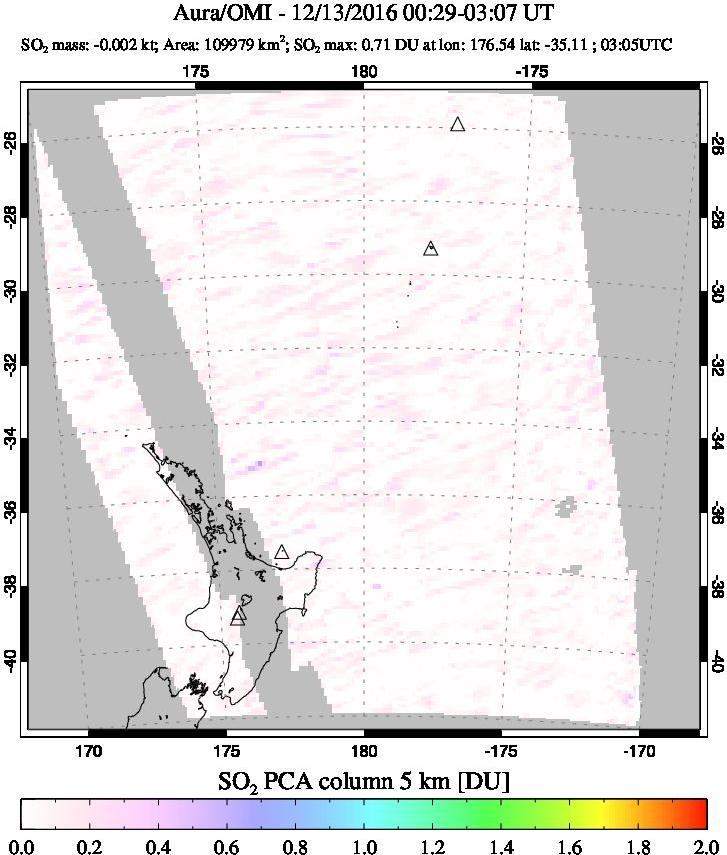 A sulfur dioxide image over New Zealand on Dec 13, 2016.