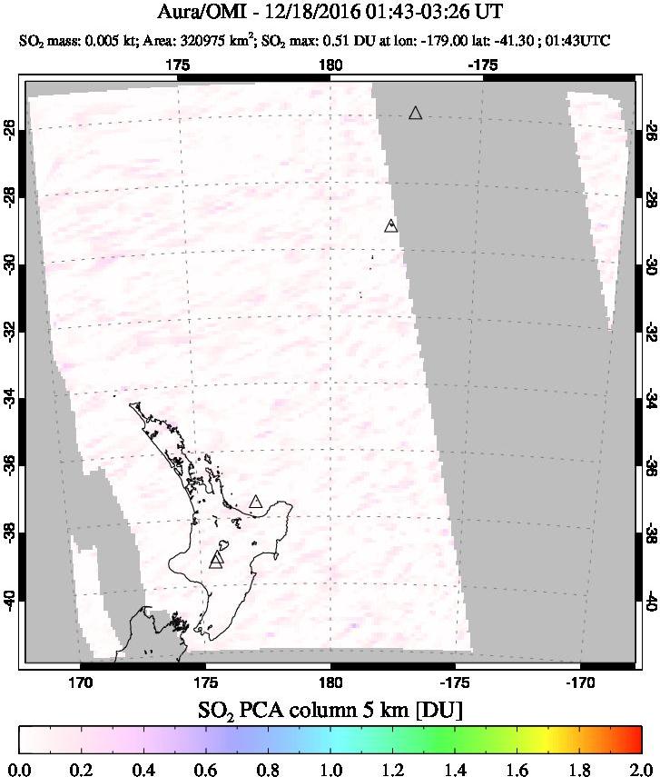 A sulfur dioxide image over New Zealand on Dec 18, 2016.