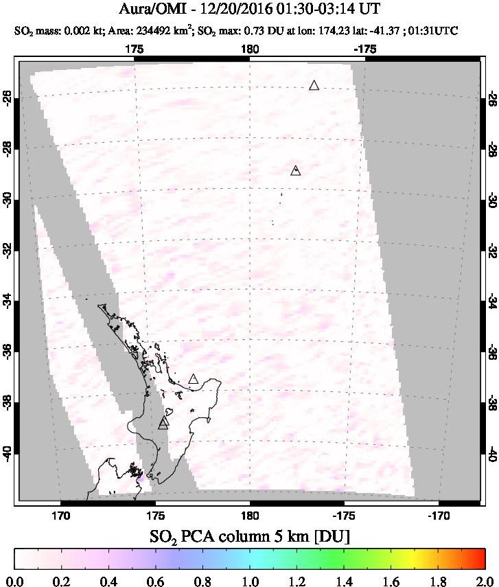 A sulfur dioxide image over New Zealand on Dec 20, 2016.