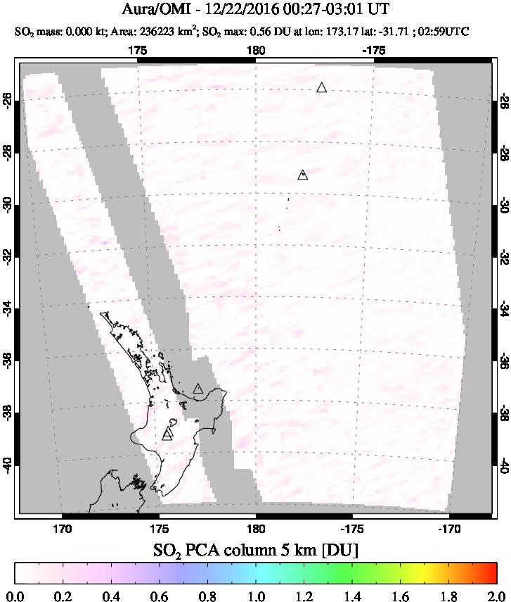 A sulfur dioxide image over New Zealand on Dec 22, 2016.