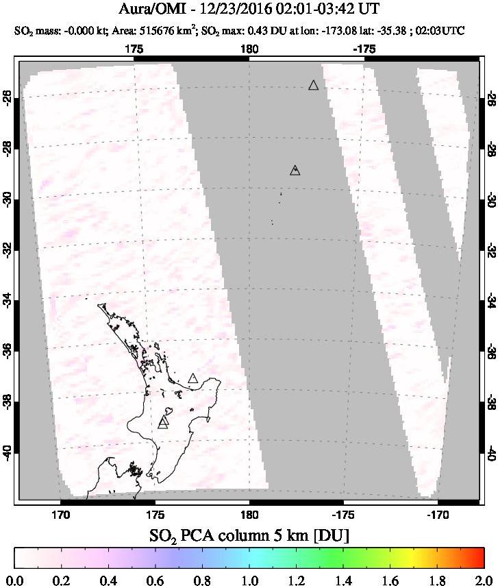 A sulfur dioxide image over New Zealand on Dec 23, 2016.