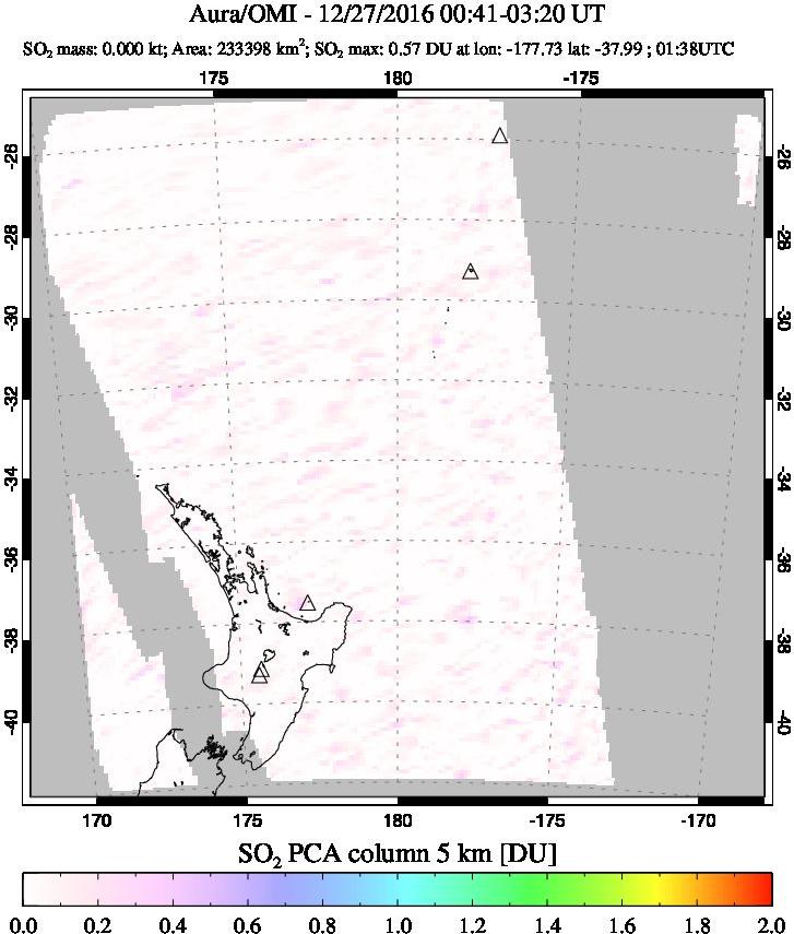 A sulfur dioxide image over New Zealand on Dec 27, 2016.