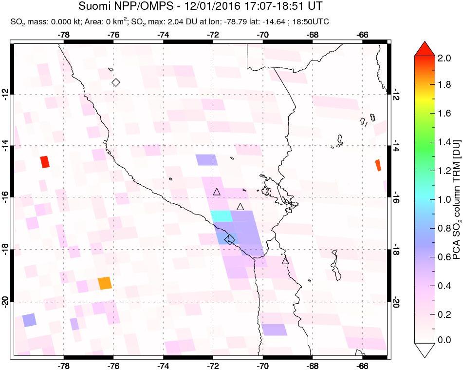 A sulfur dioxide image over Peru on Dec 01, 2016.