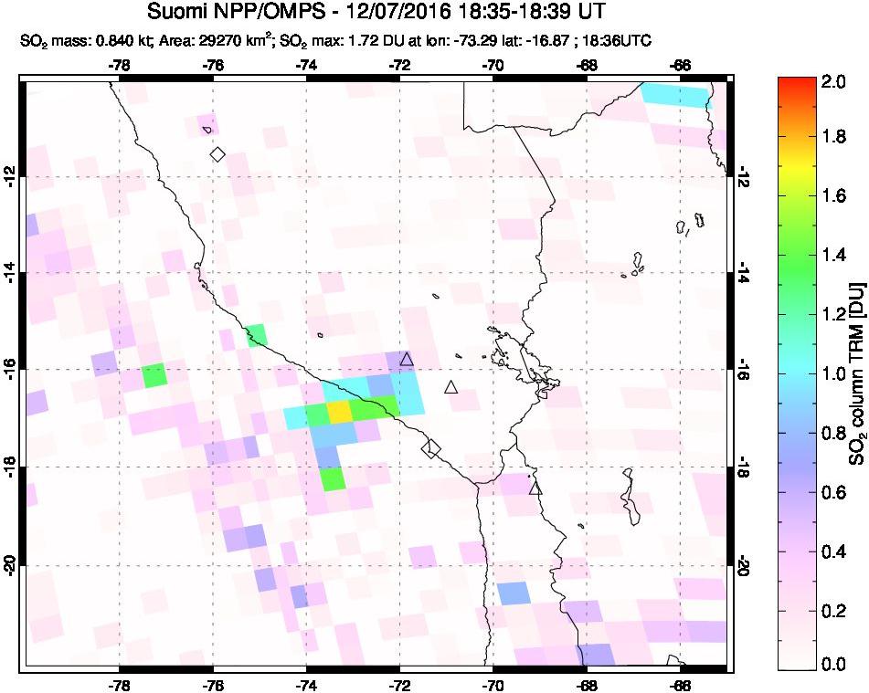 A sulfur dioxide image over Peru on Dec 07, 2016.