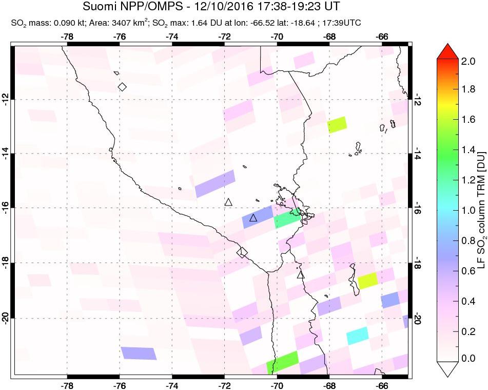 A sulfur dioxide image over Peru on Dec 10, 2016.