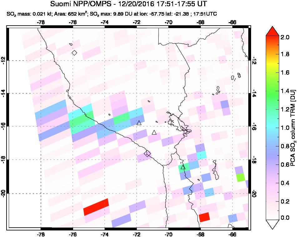 A sulfur dioxide image over Peru on Dec 20, 2016.