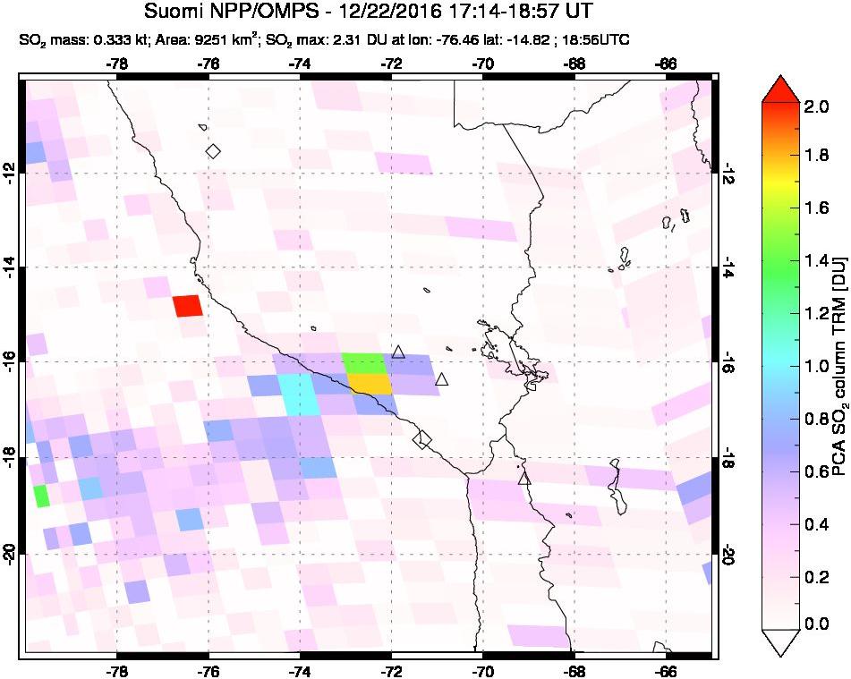 A sulfur dioxide image over Peru on Dec 22, 2016.