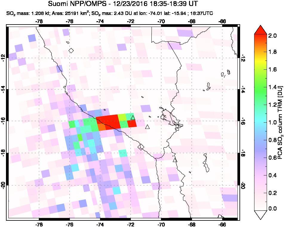 A sulfur dioxide image over Peru on Dec 23, 2016.