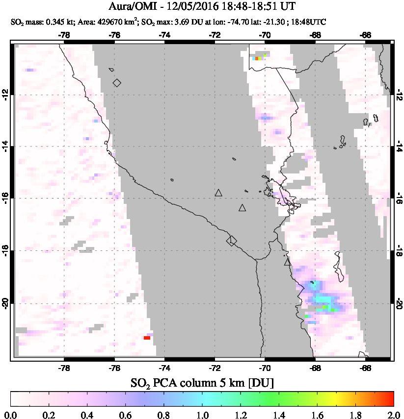 A sulfur dioxide image over Peru on Dec 05, 2016.