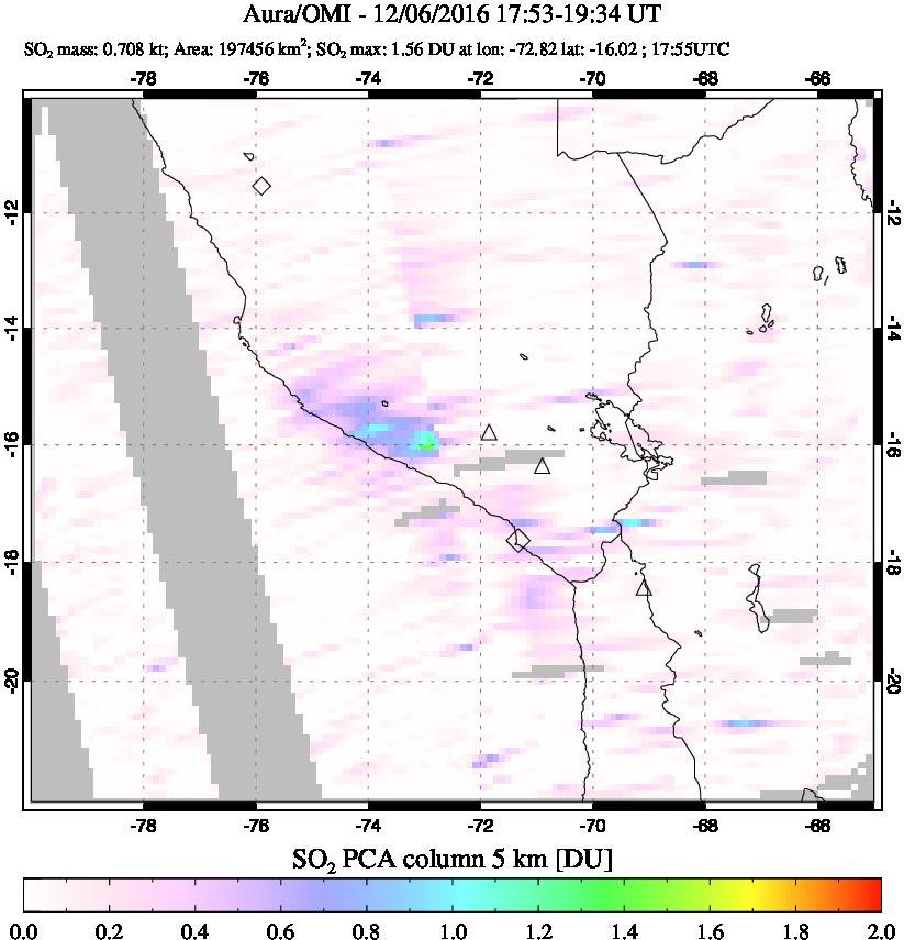 A sulfur dioxide image over Peru on Dec 06, 2016.