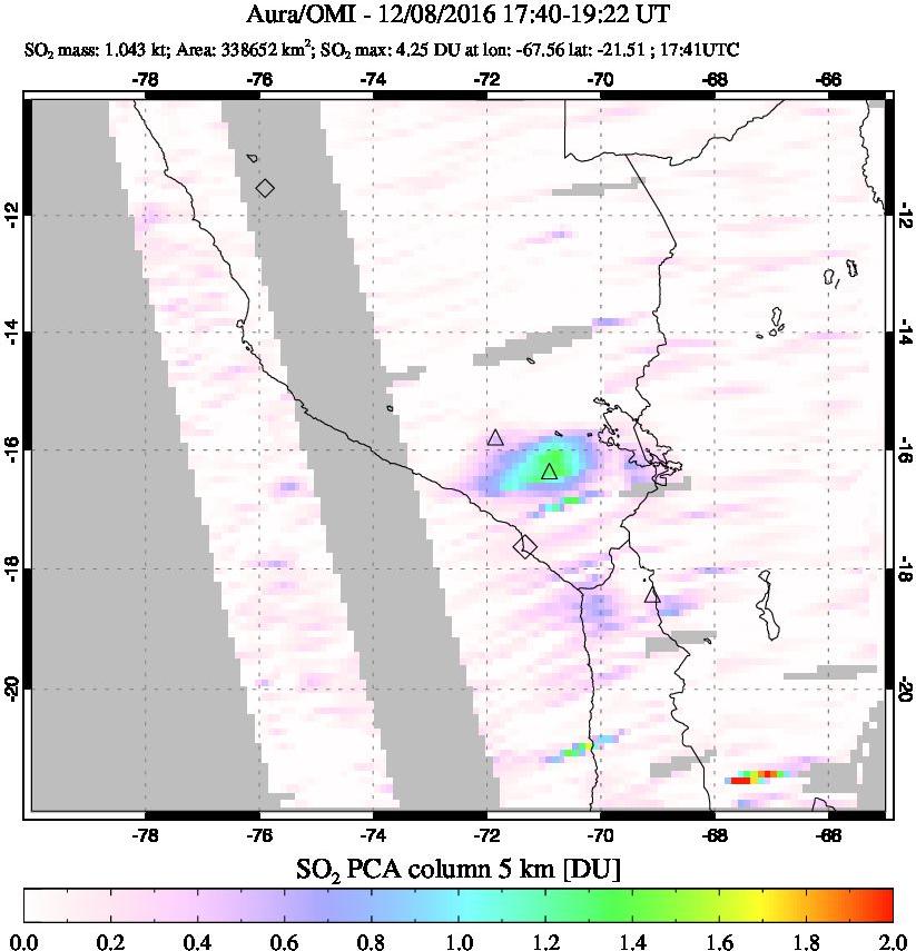 A sulfur dioxide image over Peru on Dec 08, 2016.