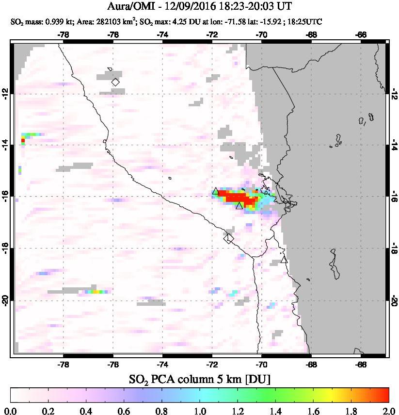 A sulfur dioxide image over Peru on Dec 09, 2016.