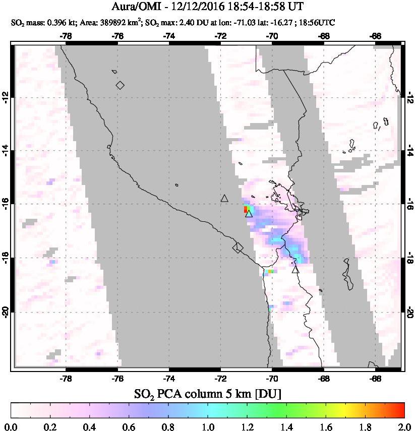 A sulfur dioxide image over Peru on Dec 12, 2016.