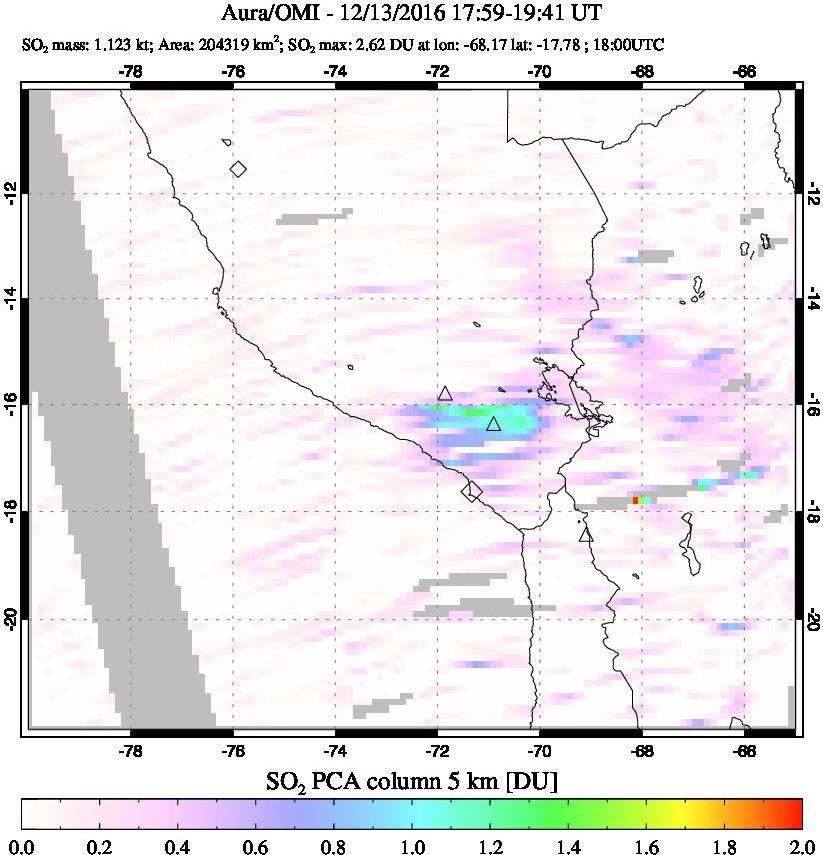A sulfur dioxide image over Peru on Dec 13, 2016.