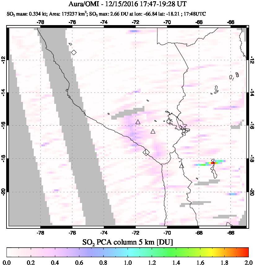A sulfur dioxide image over Peru on Dec 15, 2016.
