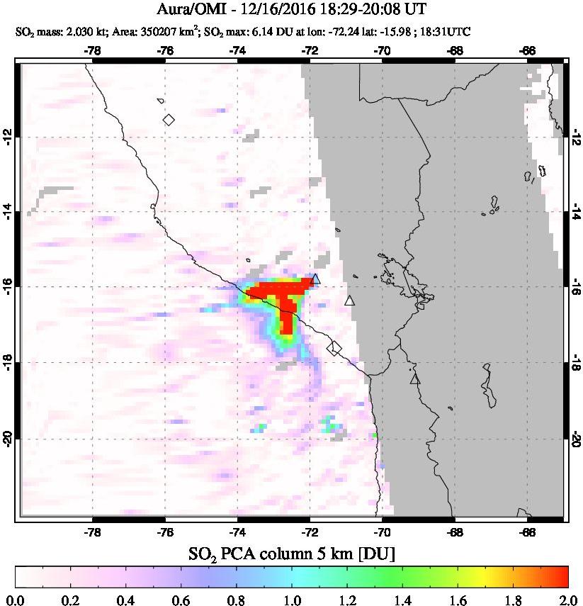 A sulfur dioxide image over Peru on Dec 16, 2016.