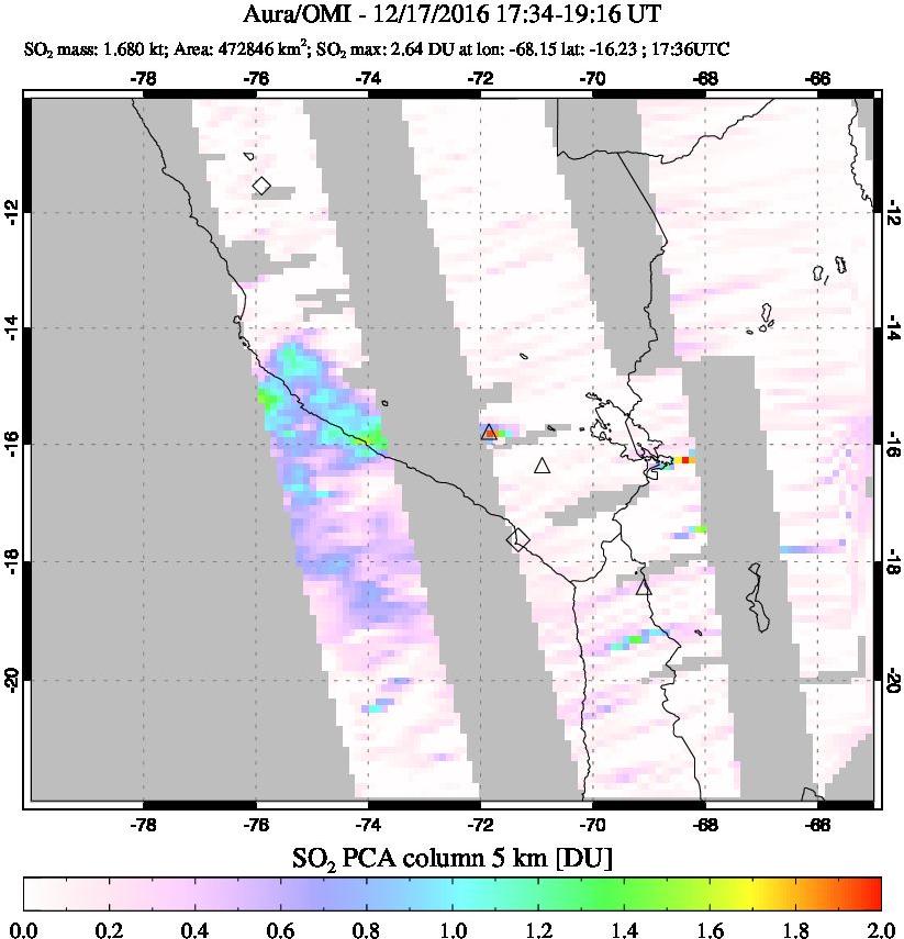 A sulfur dioxide image over Peru on Dec 17, 2016.