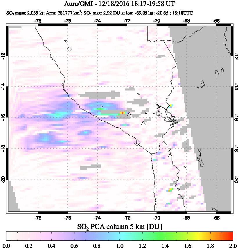 A sulfur dioxide image over Peru on Dec 18, 2016.