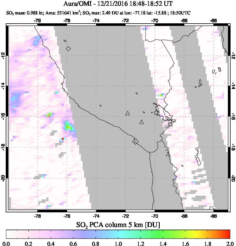 A sulfur dioxide image over Peru on Dec 21, 2016.