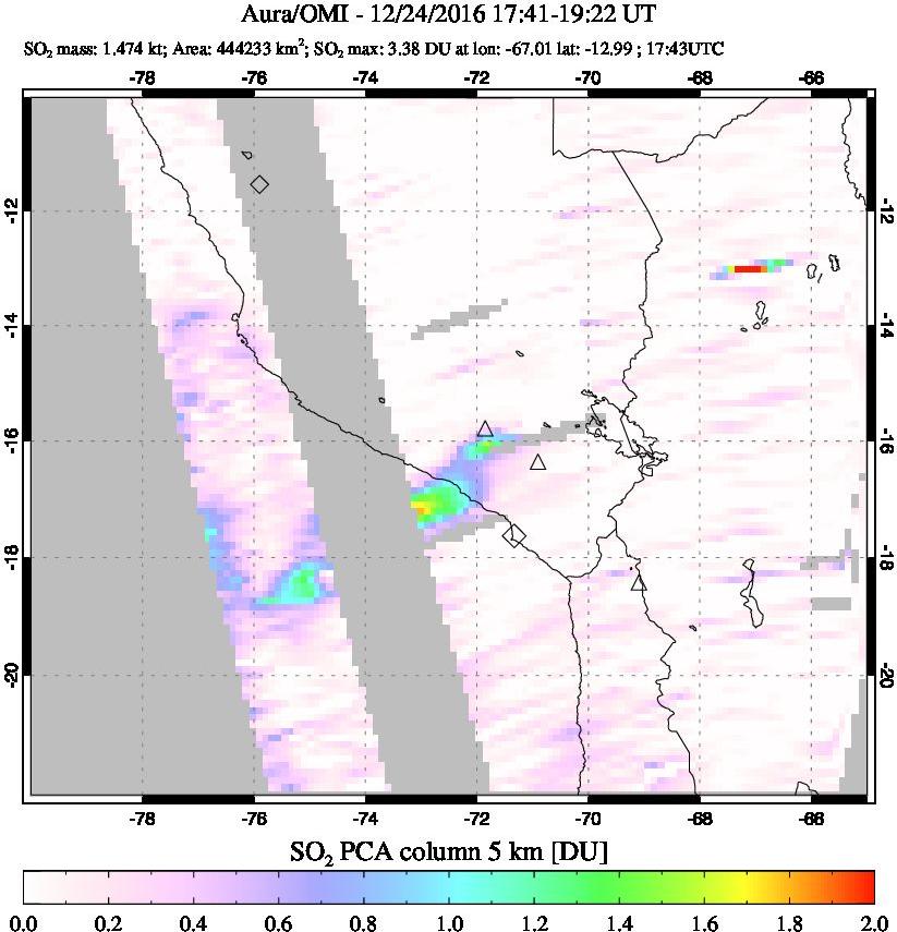 A sulfur dioxide image over Peru on Dec 24, 2016.