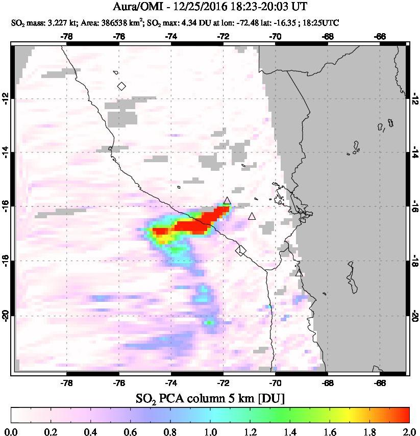 A sulfur dioxide image over Peru on Dec 25, 2016.
