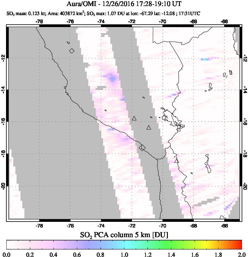 A sulfur dioxide image over Peru on Dec 26, 2016.