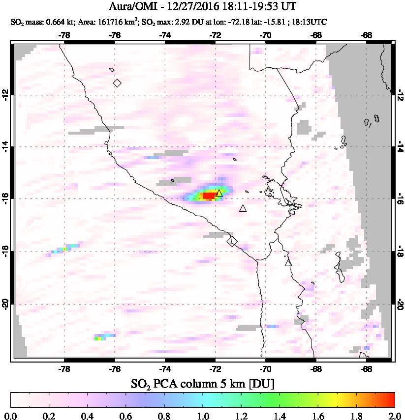 A sulfur dioxide image over Peru on Dec 27, 2016.