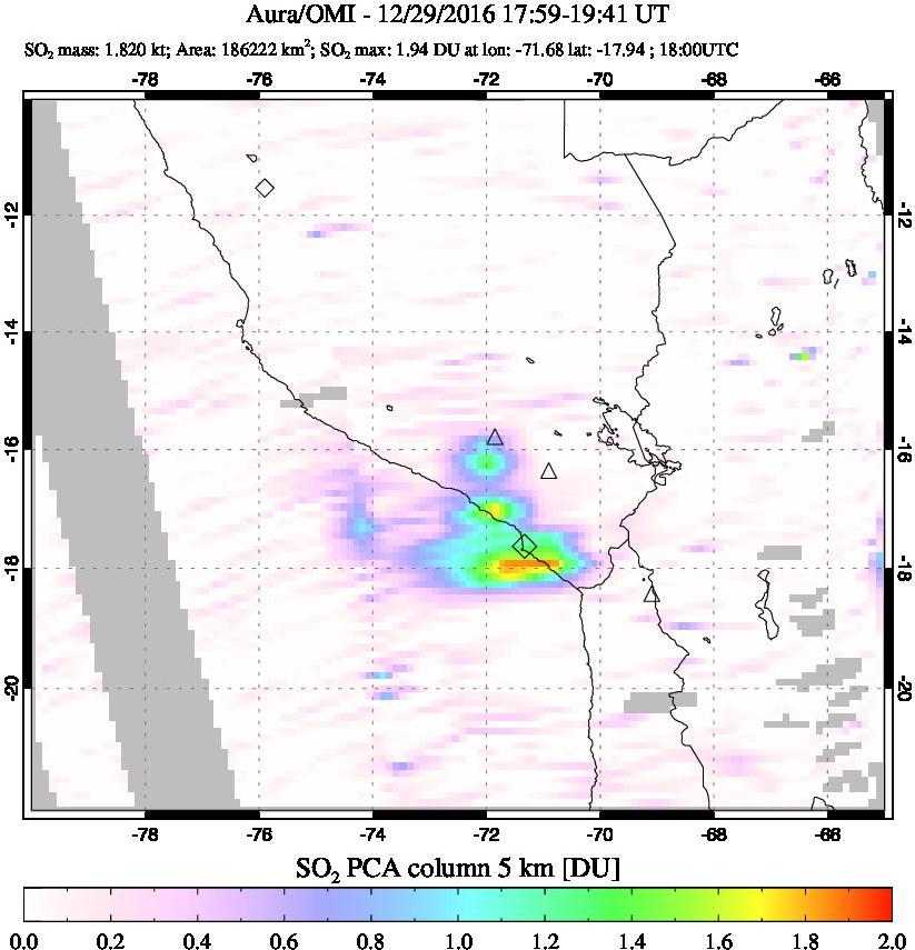 A sulfur dioxide image over Peru on Dec 29, 2016.