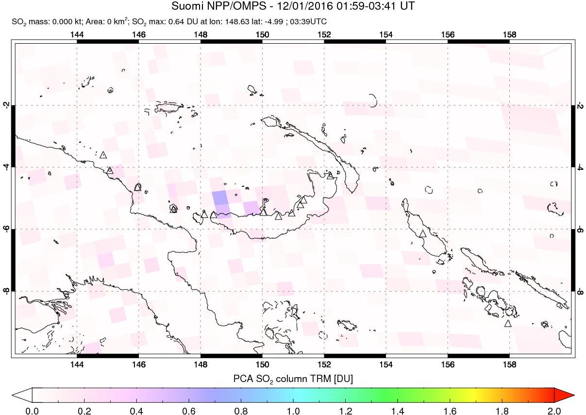 A sulfur dioxide image over Papua, New Guinea on Dec 01, 2016.