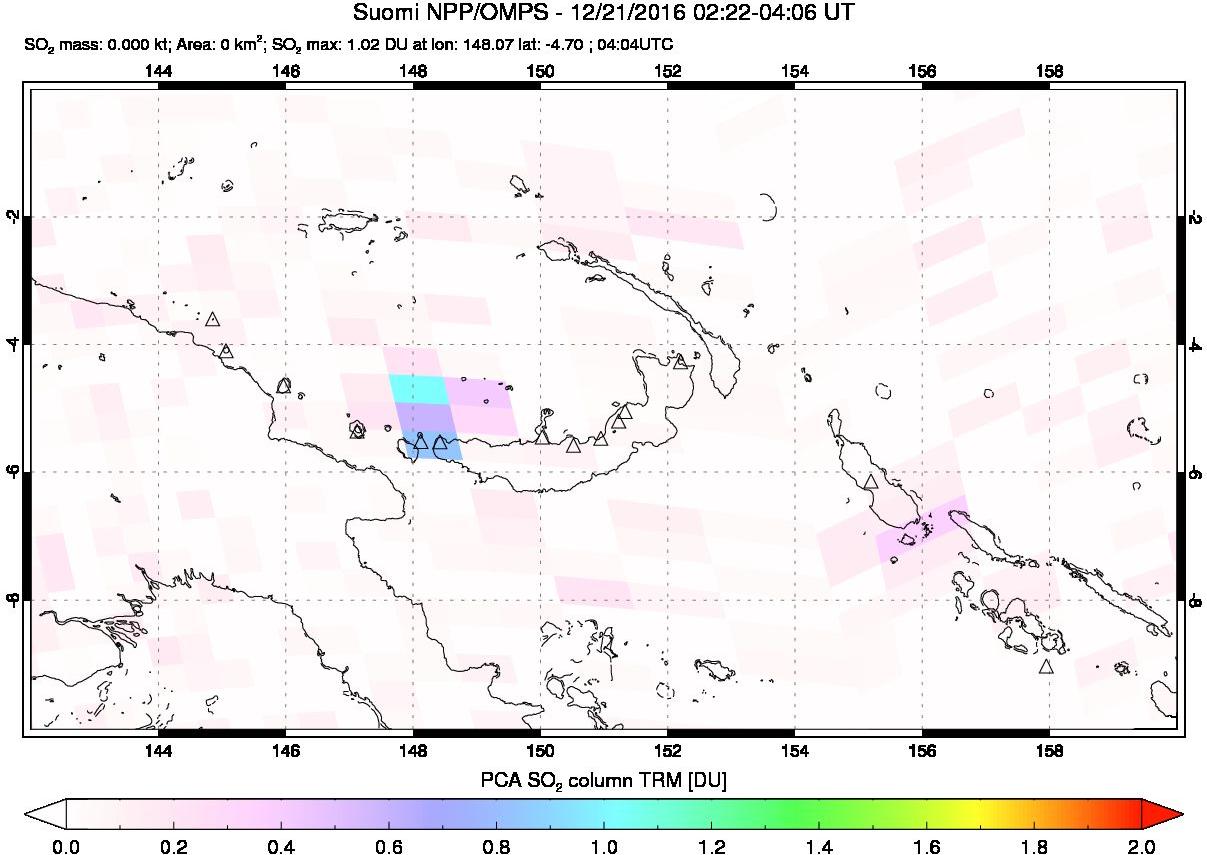 A sulfur dioxide image over Papua, New Guinea on Dec 21, 2016.
